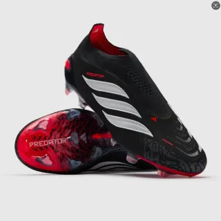 Adidas Predator Negro Rojo Sin Cordones Upper de Tejido Sintético Texturizado Tacón Firm Ground Zapatos de Fútbol