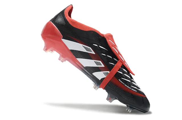 Adidas Predator কালো লাল লেসবিহীন স্ট্র্যাপ ক্লোজার টেক্সচার্ড সিন্থেটিক আপার ফার্ম-গ্রাউন্ড সকার জুতো 2