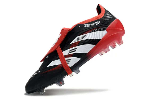 Adidas Predator কালো লাল লেসবিহীন স্ট্র্যাপ ক্লোজার টেক্সচার্ড সিন্থেটিক আপার ফার্ম-গ্রাউন্ড সকার জুতো 3