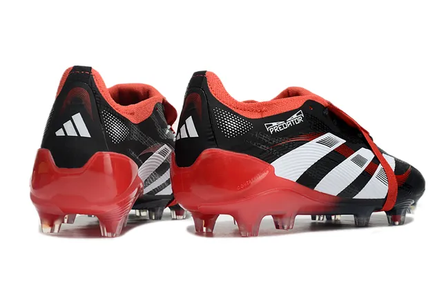 Adidas Predator কালো লাল লেসবিহীন স্ট্র্যাপ ক্লোজার টেক্সচার্ড সিন্থেটিক আপার ফার্ম-গ্রাউন্ড সকার জুতো 4