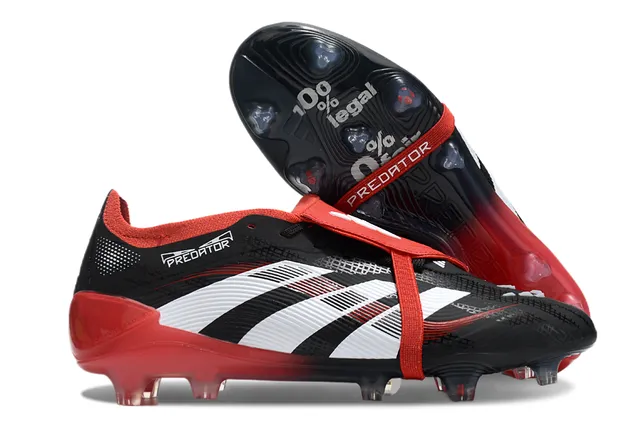 Adidas Predator কালো লাল লেসবিহীন স্ট্র্যাপ ক্লোজার টেক্সচার্ড সিন্থেটিক আপার ফার্ম-গ্রাউন্ড সকার জুতো 5