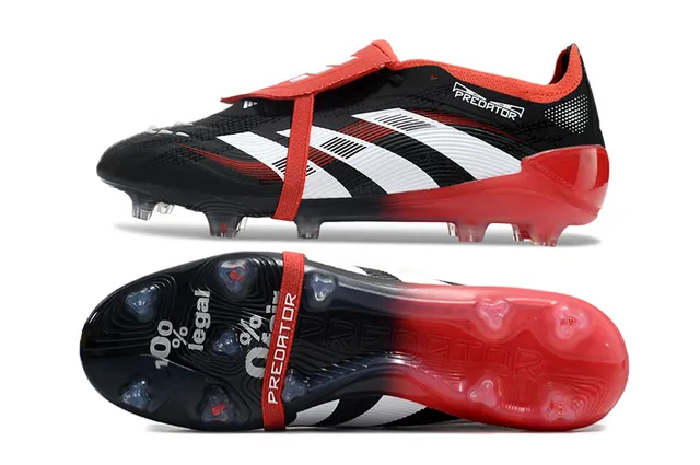 Adidas Predator কালো লাল লেসবিহীন স্ট্র্যাপ ক্লোজার টেক্সচার্ড সিন্থেটিক আপার ফার্ম-গ্রাউন্ড সকার জুতো 6