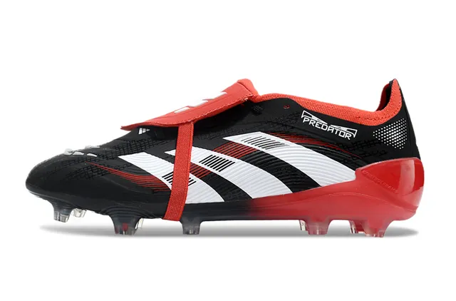 Adidas Predator কালো লাল লেসবিহীন স্ট্র্যাপ ক্লোজার টেক্সচার্ড সিন্থেটিক আপার ফার্ম-গ্রাউন্ড সকার জুতো 7