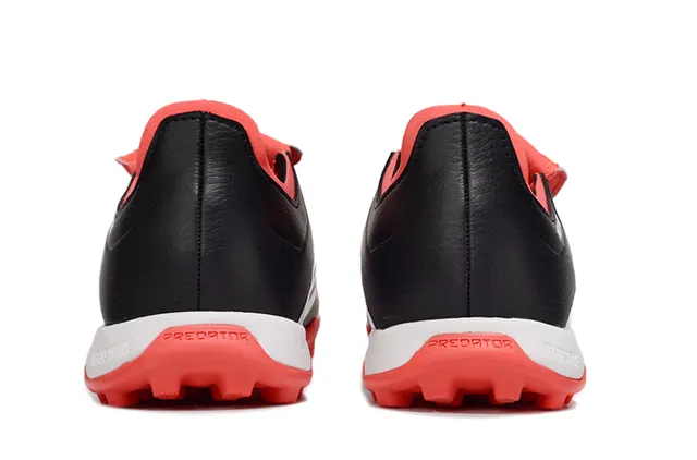 Adidas Predator Black Red Laceless Strap Closure Three-Stripe Side Panel Turf Soccer Shoes 2
