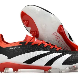 Adidas Predator Noir Rouge Haut Texturé Synthétique Trois Rayures Blanches Sol Firme Chaussures de Football