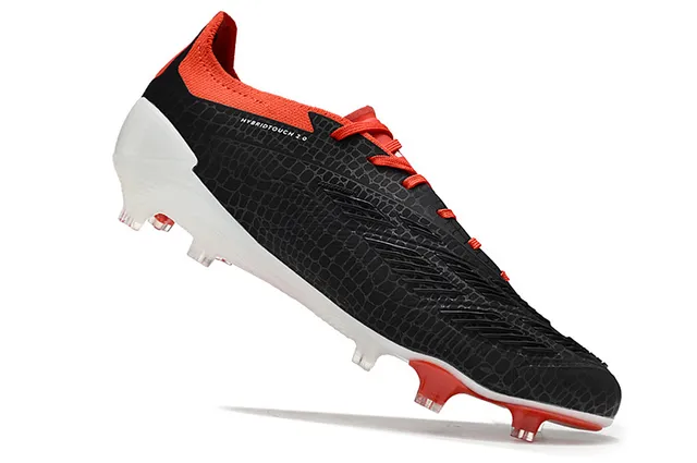 Adidas Predator Negro Rojo Parte Superior Texturizada Sintética Tres Rayas Blancas Superficie Firme Zapatos de Fútbol 2