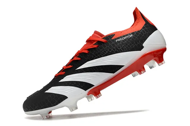Adidas Predator Negro Rojo Parte Superior Texturizada Sintética Tres Rayas Blancas Superficie Firme Zapatos de Fútbol 3
