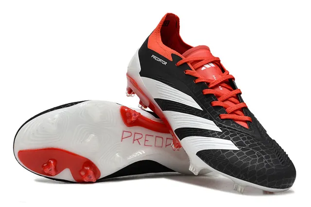 Adidas Predator Negro Rojo Parte Superior Texturizada Sintética Tres Rayas Blancas Superficie Firme Zapatos de Fútbol 4