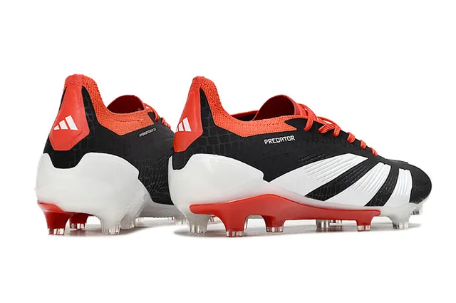 Adidas Predator Negro Rojo Parte Superior Texturizada Sintética Tres Rayas Blancas Superficie Firme Zapatos de Fútbol 5