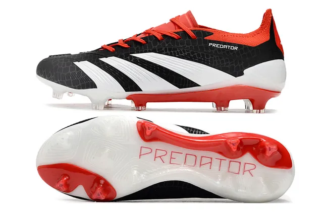 Adidas Predator Negro Rojo Parte Superior Texturizada Sintética Tres Rayas Blancas Superficie Firme Zapatos de Fútbol 6