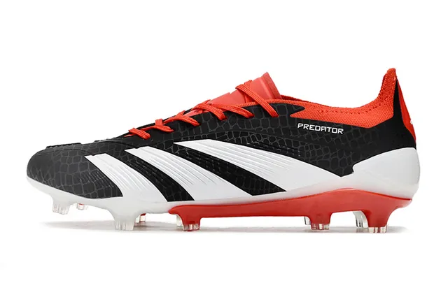 Adidas Predator Negro Rojo Parte Superior Texturizada Sintética Tres Rayas Blancas Superficie Firme Zapatos de Fútbol 7
