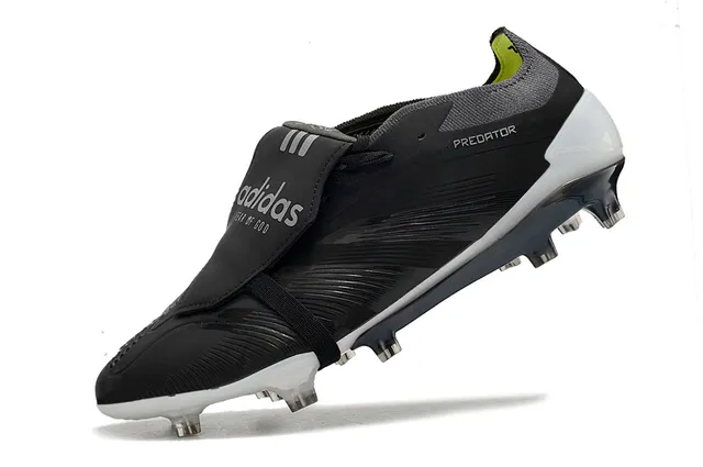Adidas Predator Preto Branco Sem Atacadores Fecho de Correia Texturizado Ponteira Jaula Solo Firme Sapatos de Futebol 3