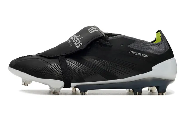 Adidas Predator Preto Branco Sem Atacadores Fecho de Correia Texturizado Ponteira Jaula Solo Firme Sapatos de Futebol 7