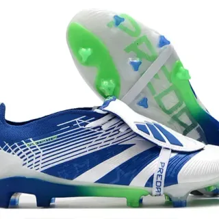 أحذية كرة القدم Adidas Predator أزرق أخضر إغلاق غير متماثل للحزام نيون تسليط أرضية صلبة