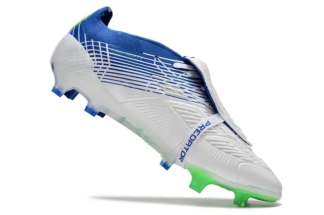 Adidas Predator Azul Verde Fechamento Assimétrico de Cinta Acentuação Neón Em Destaque Sapatos de Futebol para Solo Firme 2
