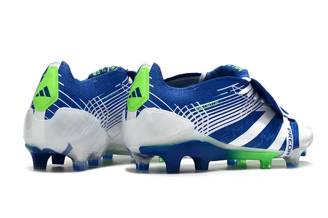 Adidas Predator Azul Verde Fechamento Assimétrico de Cinta Acentuação Neón Em Destaque Sapatos de Futebol para Solo Firme 5
