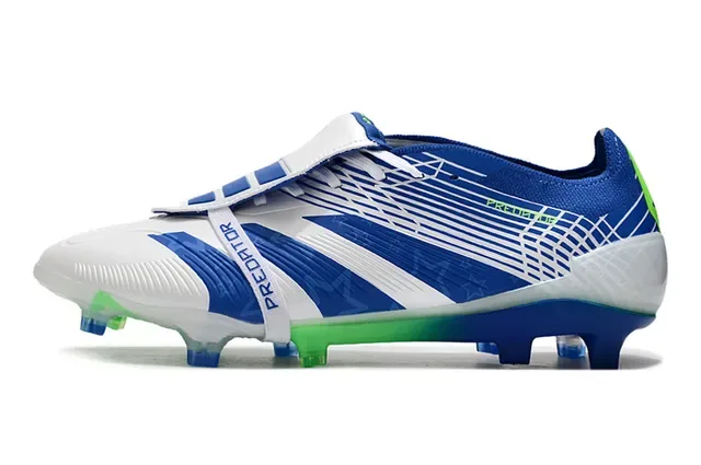 Adidas Predator Azul Verde Fechamento Assimétrico de Cinta Acentuação Neón Em Destaque Sapatos de Futebol para Solo Firme 7