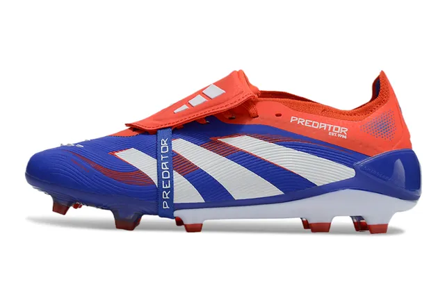 Adidas Predator নীল লাল লেসহীন স্ট্র্যাপ ক্লোজার সিন্থেটিক টেক্সচার্ড উপরের ফার্ম গ্রাউন্ড ফুটবল জুতা 3