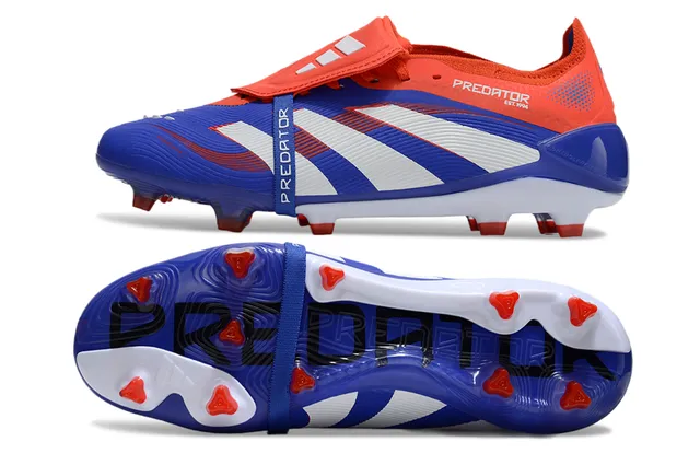 Adidas Predator নীল লাল লেসহীন স্ট্র্যাপ ক্লোজার সিন্থেটিক টেক্সচার্ড উপরের ফার্ম গ্রাউন্ড ফুটবল জুতা 4