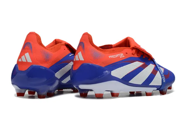 Adidas Predator নীল লাল লেসহীন স্ট্র্যাপ ক্লোজার সিন্থেটিক টেক্সচার্ড উপরের ফার্ম গ্রাউন্ড ফুটবল জুতা 5