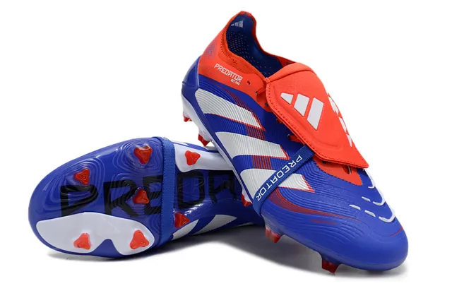 Adidas Predator নীল লাল লেসহীন স্ট্র্যাপ ক্লোজার সিন্থেটিক টেক্সচার্ড উপরের ফার্ম গ্রাউন্ড ফুটবল জুতা 6