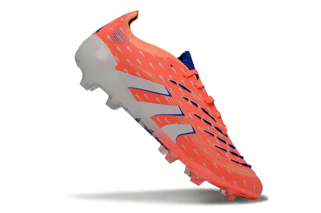 Adidas Predator Laranja Azul Agressivo Texturizado Superior Costurado Contraste Listras Brancas Campo Firme Sapatos de Futebol 2