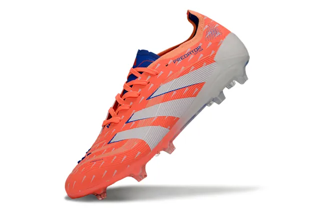 Adidas Predator Laranja Azul Agressivo Texturizado Superior Costurado Contraste Listras Brancas Campo Firme Sapatos de Futebol 3