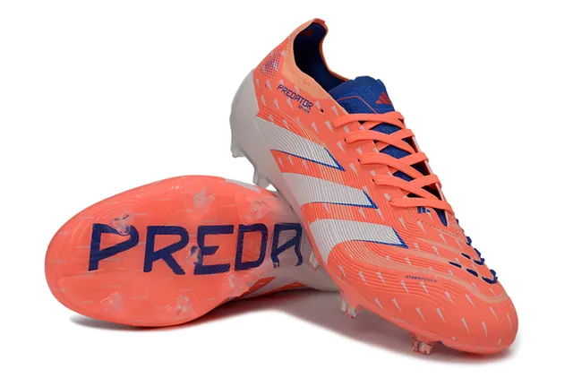 Adidas Predator Laranja Azul Agressivo Texturizado Superior Costurado Contraste Listras Brancas Campo Firme Sapatos de Futebol 4