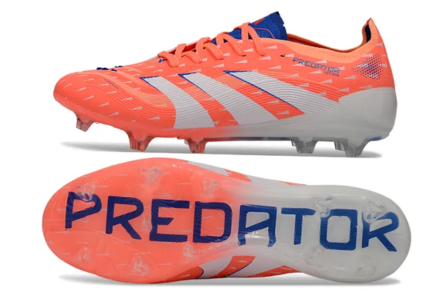 Adidas Predator Laranja Azul Agressivo Texturizado Superior Costurado Contraste Listras Brancas Campo Firme Sapatos de Futebol 6