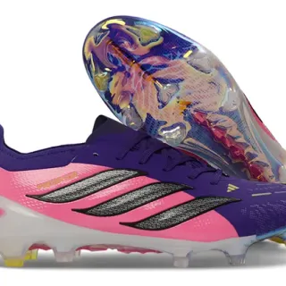 Adidas Predator Pink Purple Low-Cut Synthetic Upper Iridescent Transparent Soleplate Firm-Ground Soccer Shoes