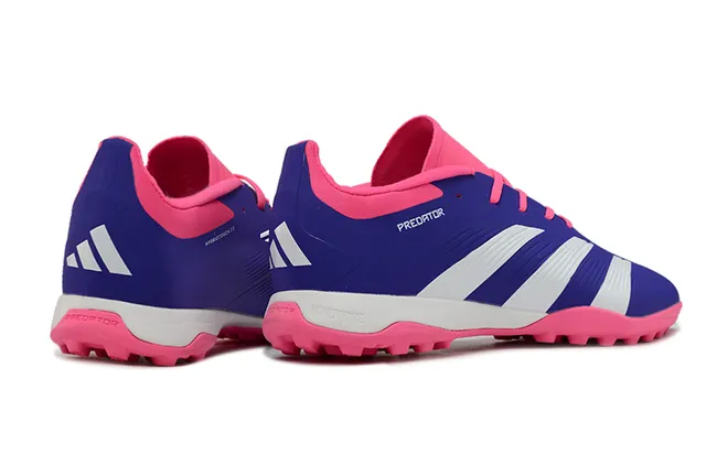Adidas Predator وردي بنفسجي منخفض القطع علوية اصطناعية ثلاث خطوط بيضاء عشب اصطناعي أحذية كرة قدم 4