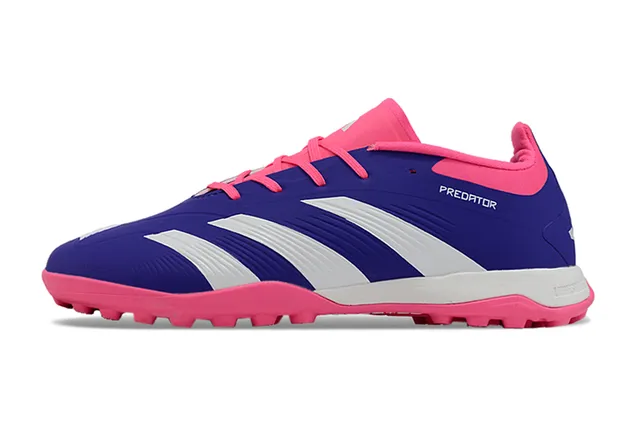 Adidas Predator وردي بنفسجي منخفض القطع علوية اصطناعية ثلاث خطوط بيضاء عشب اصطناعي أحذية كرة قدم 7