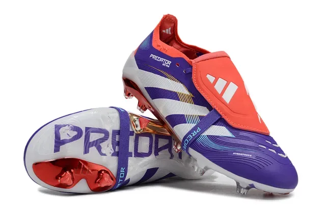 Adidas Predator Bottes de football basses sans lacets violet rouge système de fermeture à double sangle terrain ferme 3