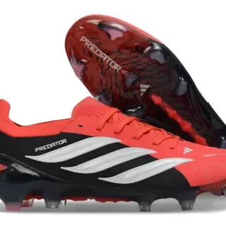 Adidas Predator Rojo Negro Asimétricos Cordones Upper Sintético Texturizado Botines de Fútbol FG