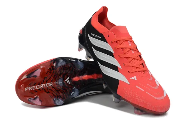 أحذية كرة القدم Adidas Predator أحمر أسود غير متماثلة الرباطات أعلى مصنوع من البلاستيك الملمس للأرضية الصلبة 4