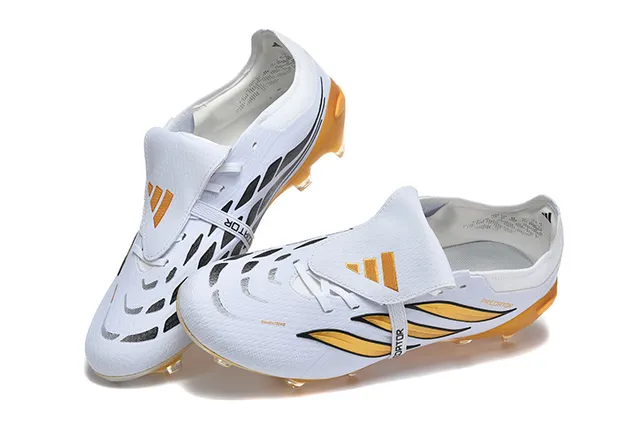 Adidas Predator Zapatos de fútbol blanco y oro para terreno firme 2