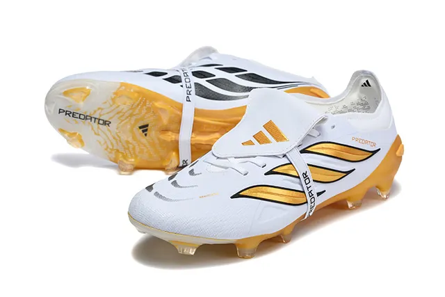 Adidas Predator Zapatos de fútbol blanco y oro para terreno firme 6