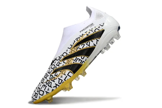 Adidas Predator Blanc Noir Sans Lacets Collet Fit à Chaussette Superposition de Bande Asymétrique Terrain Ferme Chaussures de Football 3