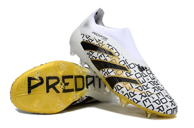 Adidas Predator Blanc Noir Sans Lacets Collet Fit à Chaussette Superposition de Bande Asymétrique Terrain Ferme Chaussures de Football 4