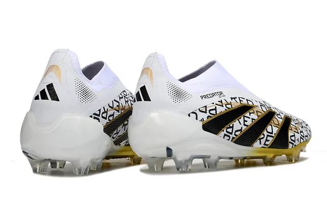 Adidas Predator Blanc Noir Sans Lacets Collet Fit à Chaussette Superposition de Bande Asymétrique Terrain Ferme Chaussures de Football 5