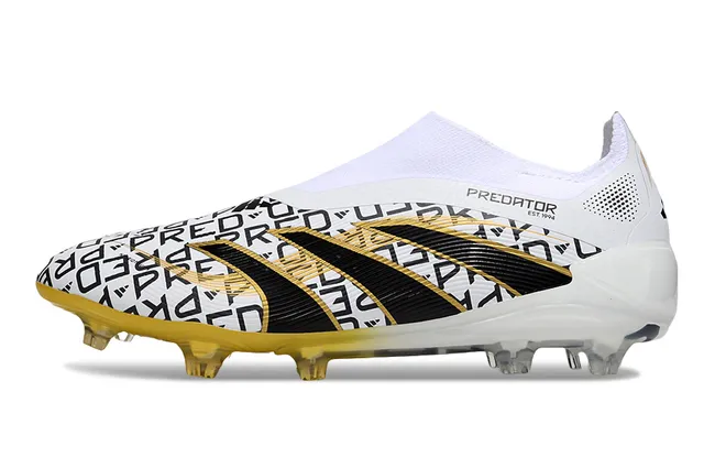 Adidas Predator Blanc Noir Sans Lacets Collet Fit à Chaussette Superposition de Bande Asymétrique Terrain Ferme Chaussures de Football 7