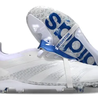 Adidas Predator White Blue Sans lacets Fermeture à sangle Cage talon transparente Terrain ferme Chaussures de football