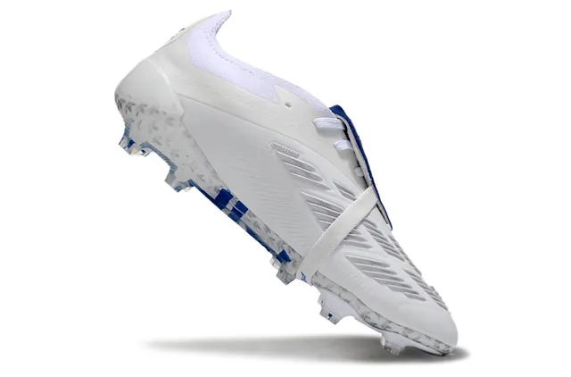 Adidas Predator White Blue Sans lacets Fermeture à sangle Cage talon transparente Terrain ferme Chaussures de football 2