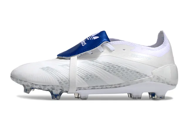 Adidas Predator White Blue Sans lacets Fermeture à sangle Cage talon transparente Terrain ferme Chaussures de football 3