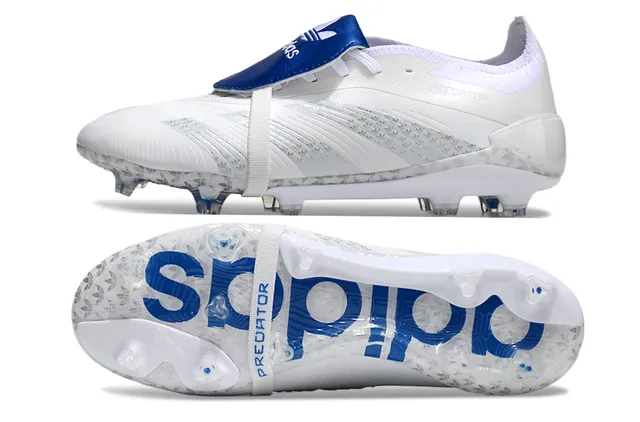 Adidas Predator White Blue Sans lacets Fermeture à sangle Cage talon transparente Terrain ferme Chaussures de football 4