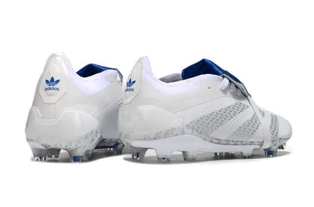 Adidas Predator White Blue Sans lacets Fermeture à sangle Cage talon transparente Terrain ferme Chaussures de football 5