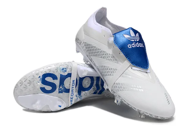 Adidas Predator White Blue Sans lacets Fermeture à sangle Cage talon transparente Terrain ferme Chaussures de football 6