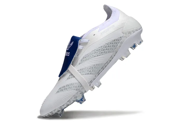 Adidas Predator White Blue Sans lacets Fermeture à sangle Cage talon transparente Terrain ferme Chaussures de football 7