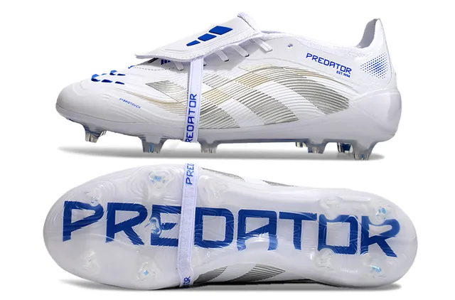 Adidas Predator Blanco Azul Capa Sintética Acabados de Marca Campo Firme Zapatos de Fútbol 5
