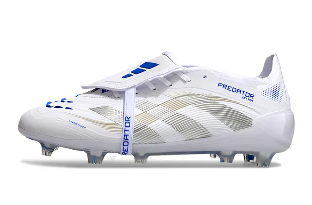 Adidas Predator Blanco Azul Capa Sintética Acabados de Marca Campo Firme Zapatos de Fútbol 6